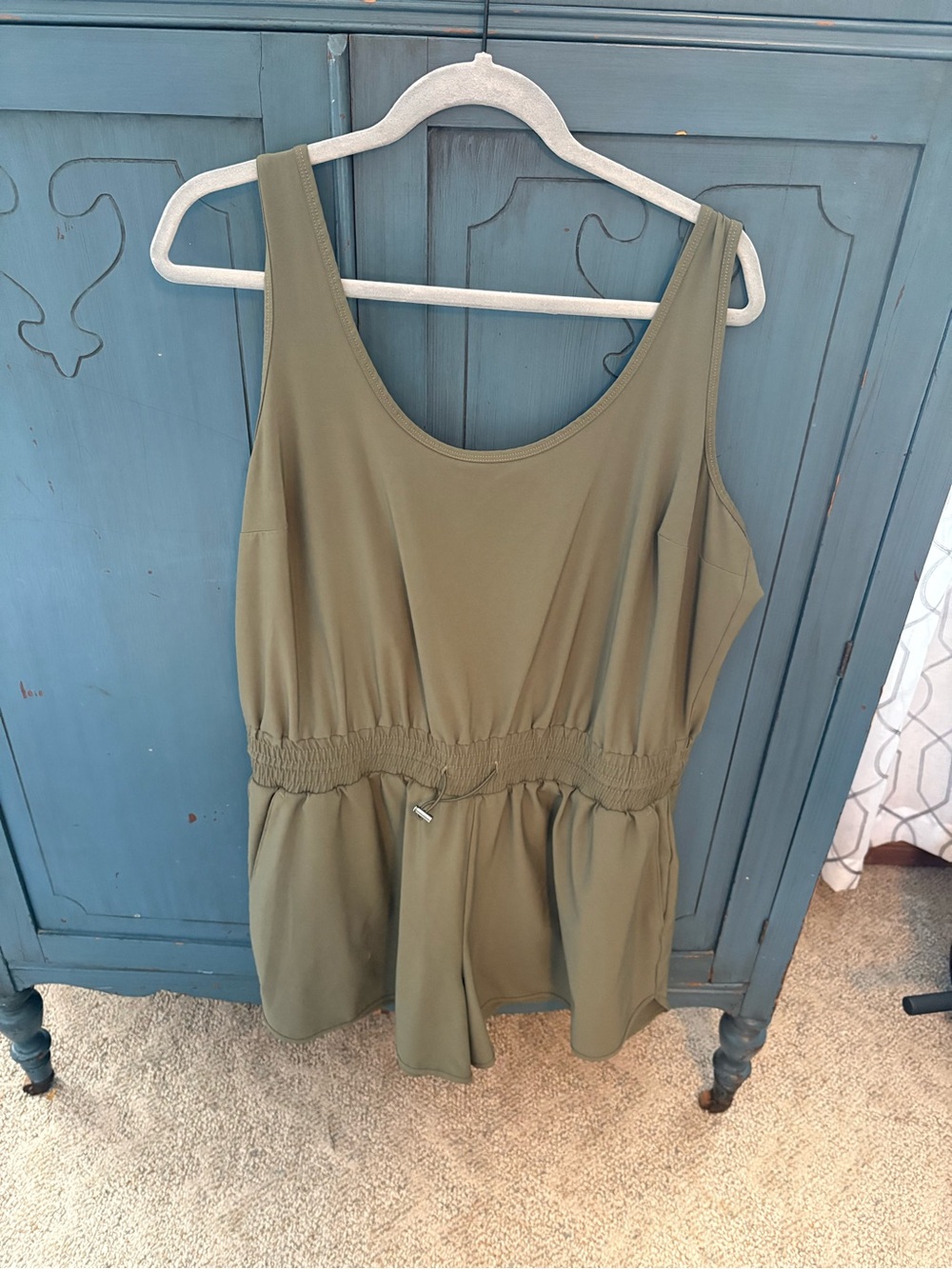 Abercrombie & Fitch Olive Scoop Neck Drawstring Waist Romper XLT